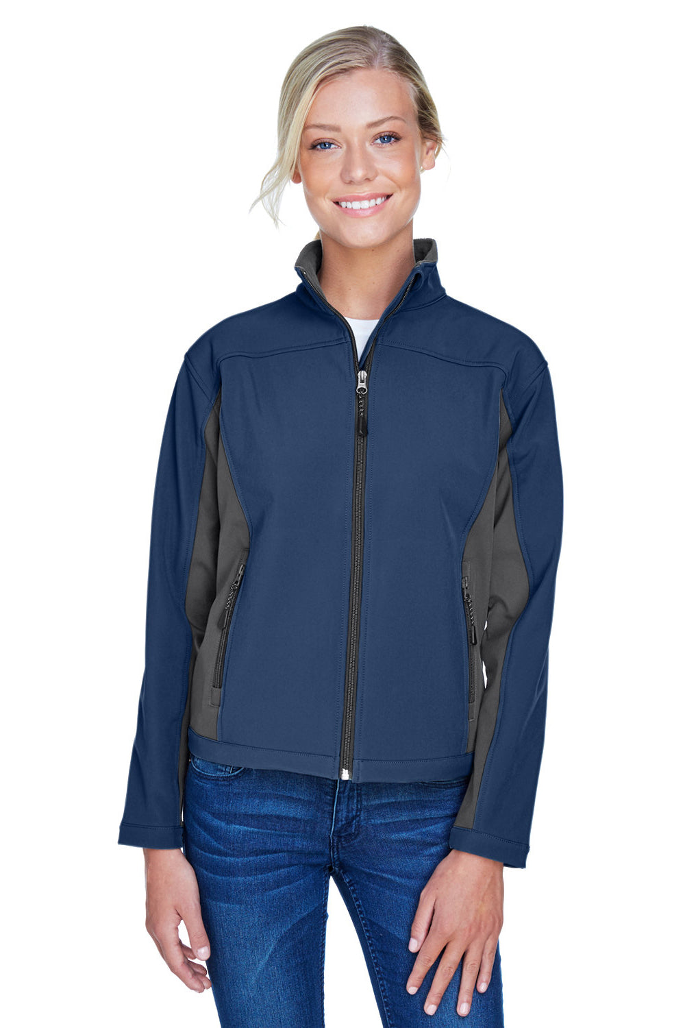 Devon & Jones D997W Womens Wind & Water Resistant Full Zip Jacket Navy Blue/Dark Grey Model Front