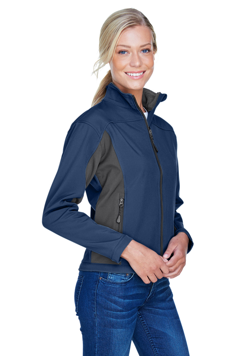 Devon & Jones D997W Womens Wind & Water Resistant Full Zip Jacket Navy Blue/Dark Grey Model 3q