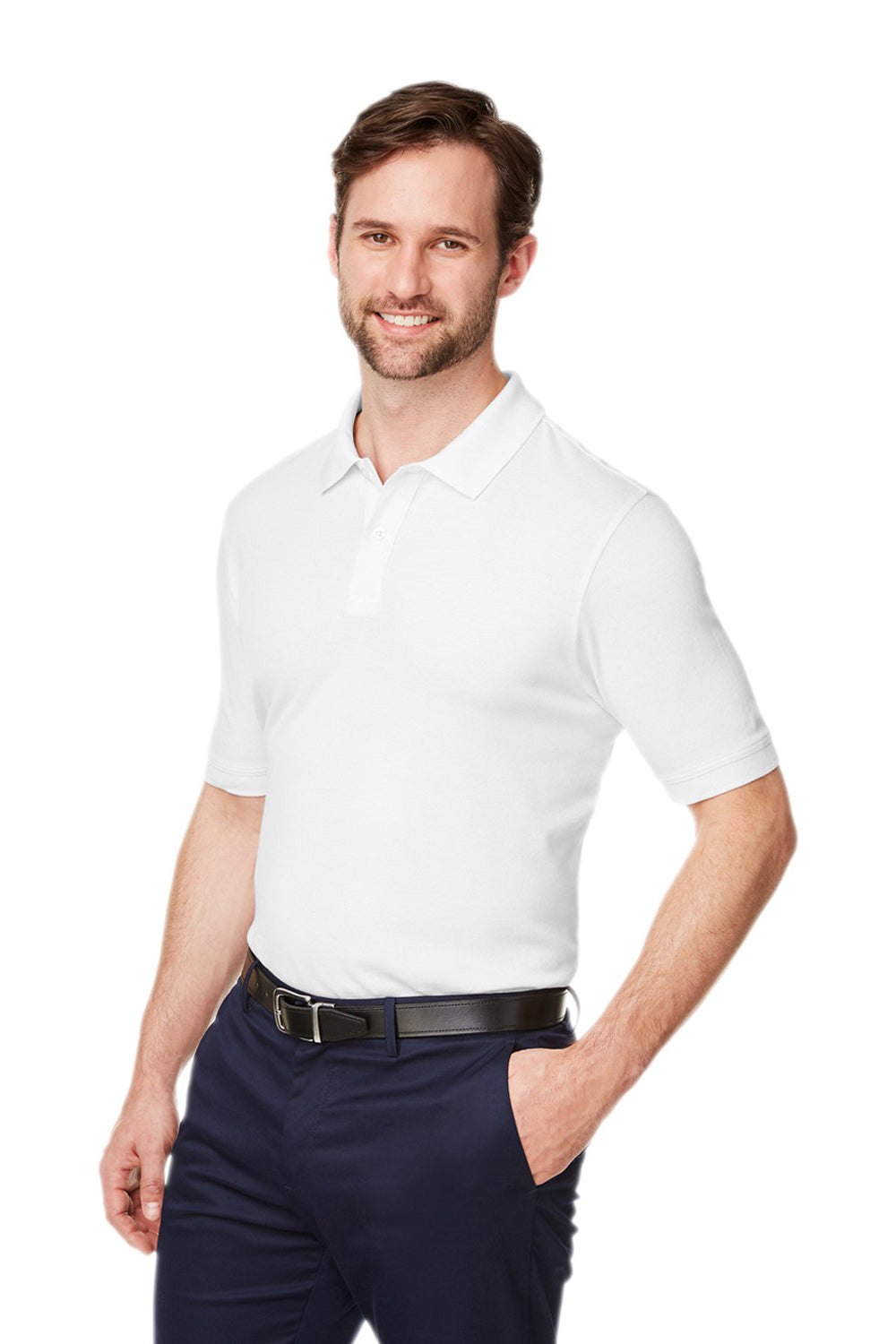 Devon & Jones DG100 Mens New Classics Performance Moisture Wicking Short Sleeve Polo Shirt White Model 3q