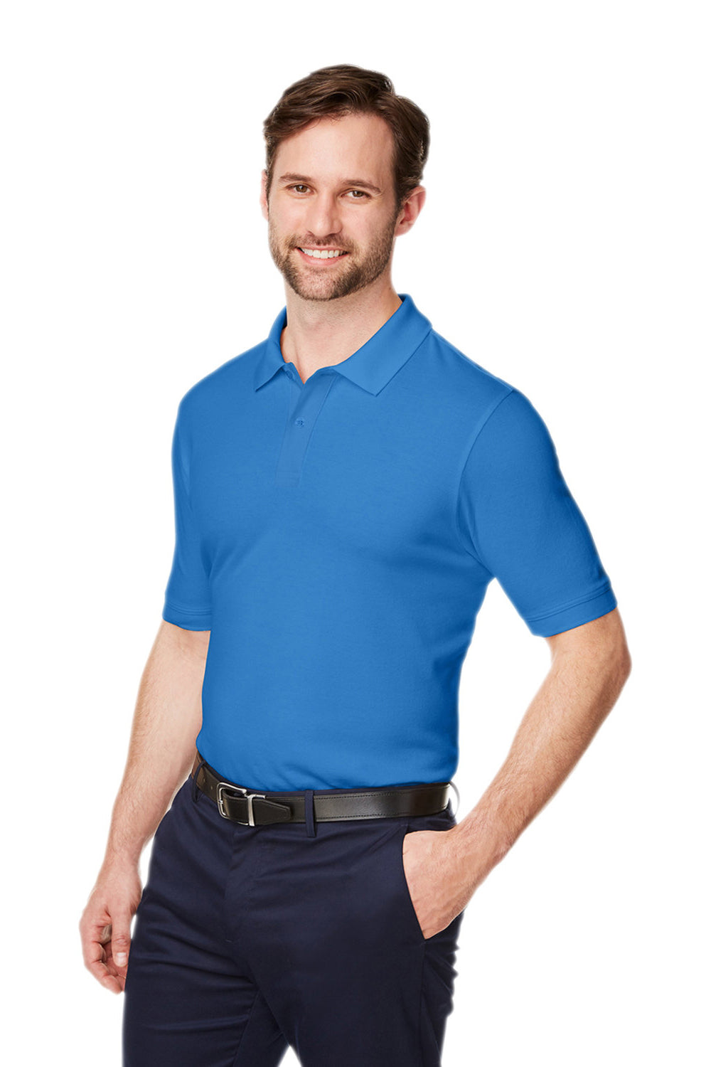 Devon & Jones DG100 Mens New Classics Performance Moisture Wicking Short Sleeve Polo Shirt French Blue Model 3q