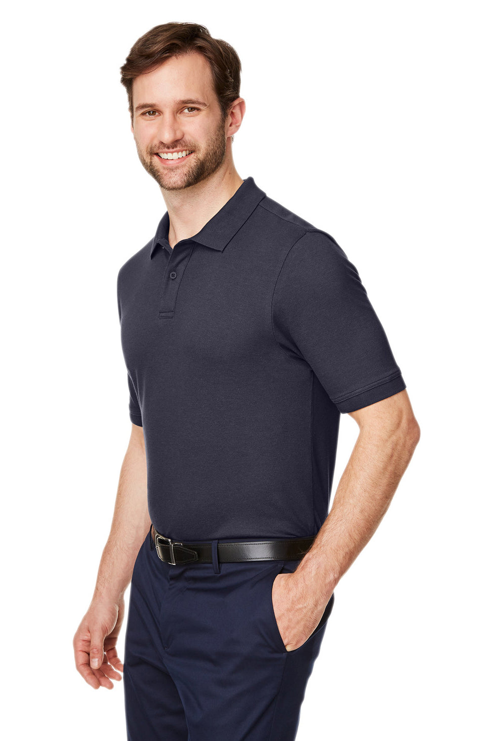 Devon & Jones DG100 Mens New Classics Performance Moisture Wicking Short Sleeve Polo Shirt Navy Blue Model 3q