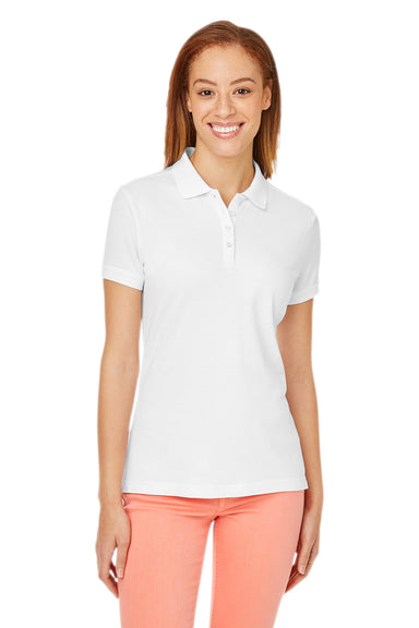 Devon & Jones DG100W Womens New Classics Performance Moisture Wicking Short Sleeve Polo Shirt White Model Front