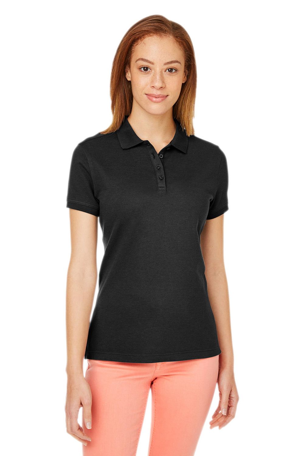 Devon & Jones DG100W Womens New Classics Performance Moisture Wicking Short Sleeve Polo Shirt Black Model Front