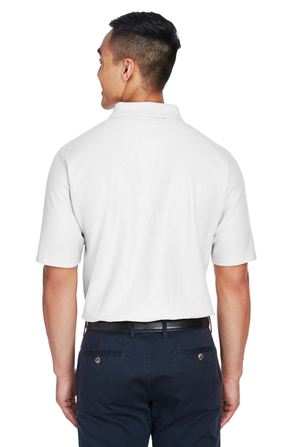 Devon & Jones DG150/DG150T Mens DryTec20 Performance Moisture Wicking Short Sleeve Polo Shirt White Model Back