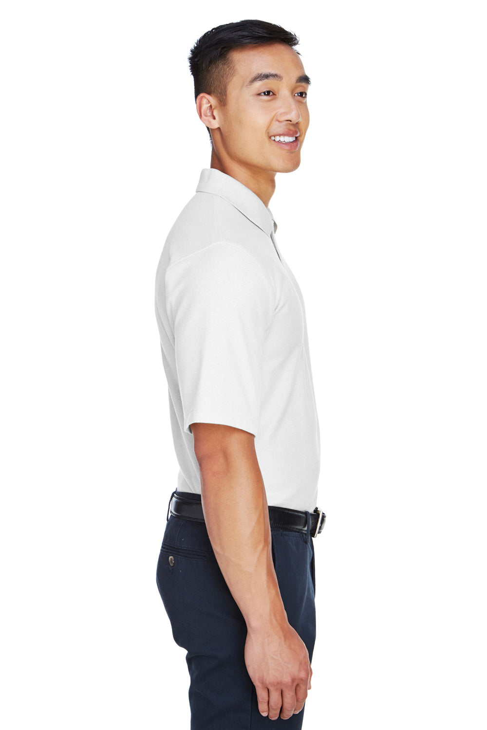 Devon & Jones DG150/DG150T Mens DryTec20 Performance Moisture Wicking Short Sleeve Polo Shirt White Model Side