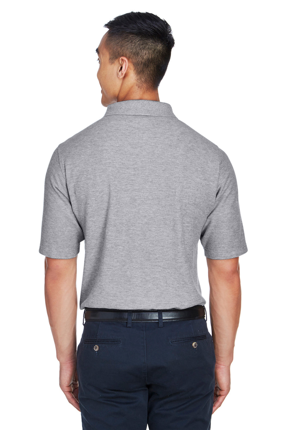 Devon & Jones DG150/DG150T Mens DryTec20 Performance Moisture Wicking Short Sleeve Polo Shirt Heather Grey Model Back