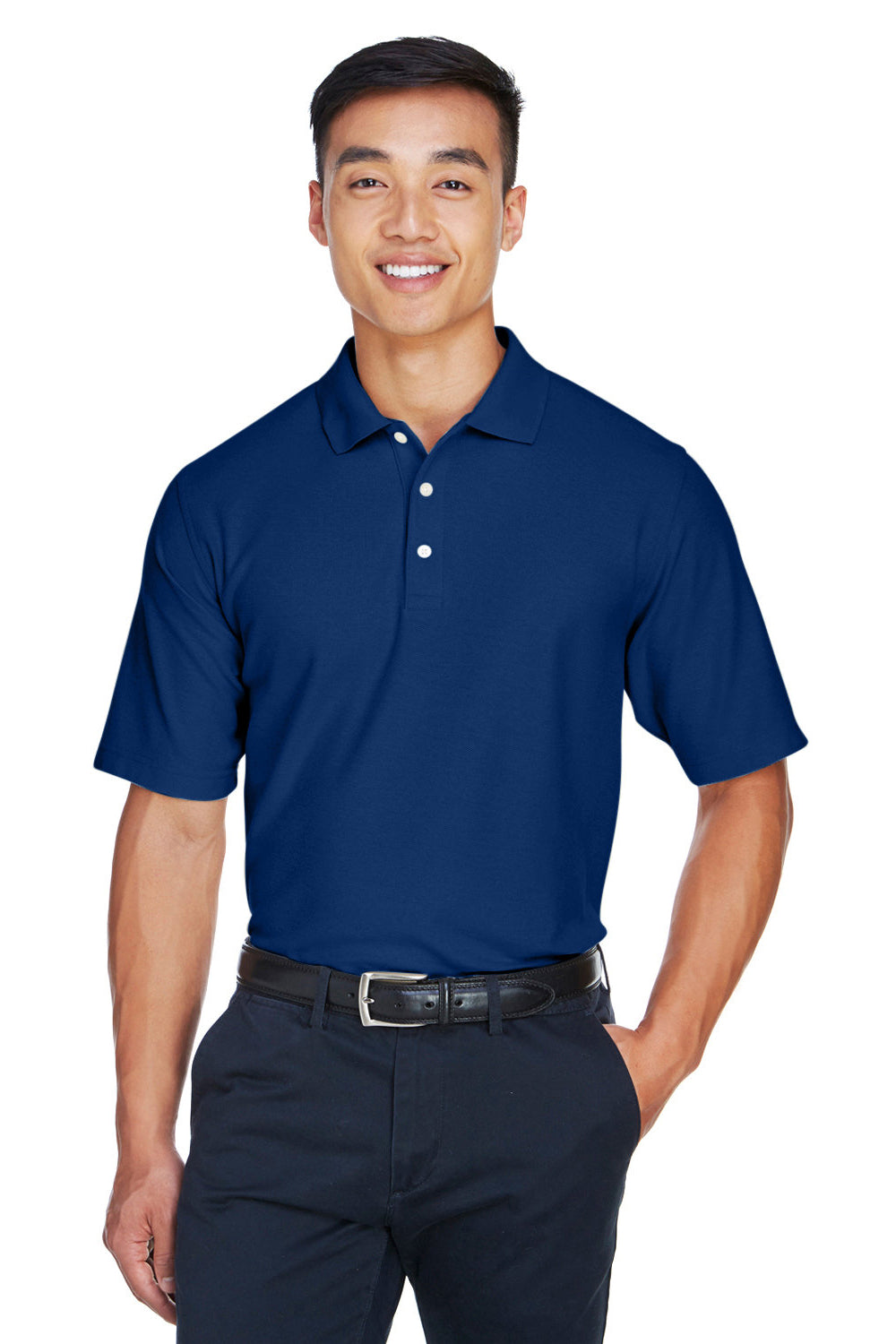 Devon & Jones DG150/DG150T Mens DryTec20 Performance Moisture Wicking Short Sleeve Polo Shirt True Royal Blue Model Front