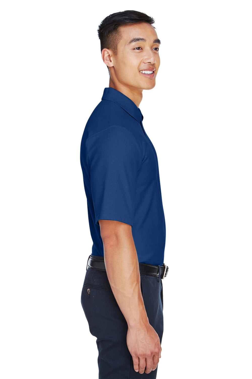 Devon & Jones DG150/DG150T Mens DryTec20 Performance Moisture Wicking Short Sleeve Polo Shirt True Royal Blue Model Side