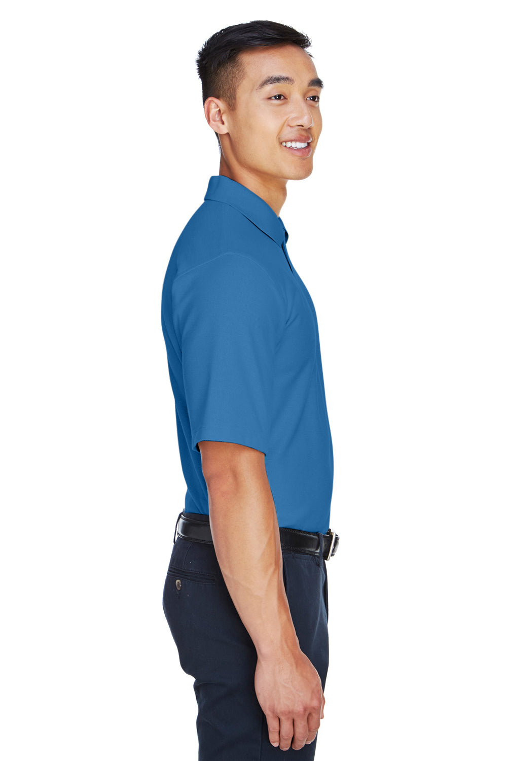 Devon & Jones DG150/DG150T Mens DryTec20 Performance Moisture Wicking Short Sleeve Polo Shirt French Blue Model Side