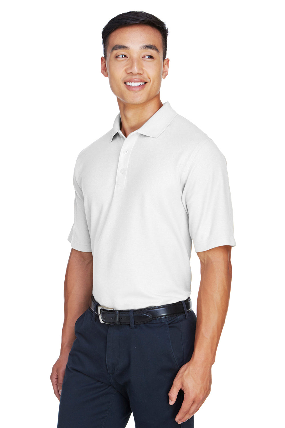 Devon & Jones DG150/DG150T Mens DryTec20 Performance Moisture Wicking Short Sleeve Polo Shirt White Model 3q