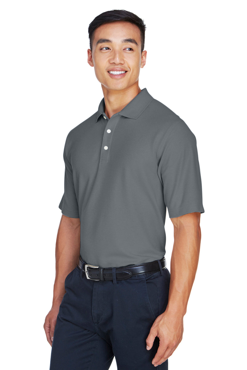 Devon & Jones DG150/DG150T Mens DryTec20 Performance Moisture Wicking Short Sleeve Polo Shirt Graphite Grey Model 3q