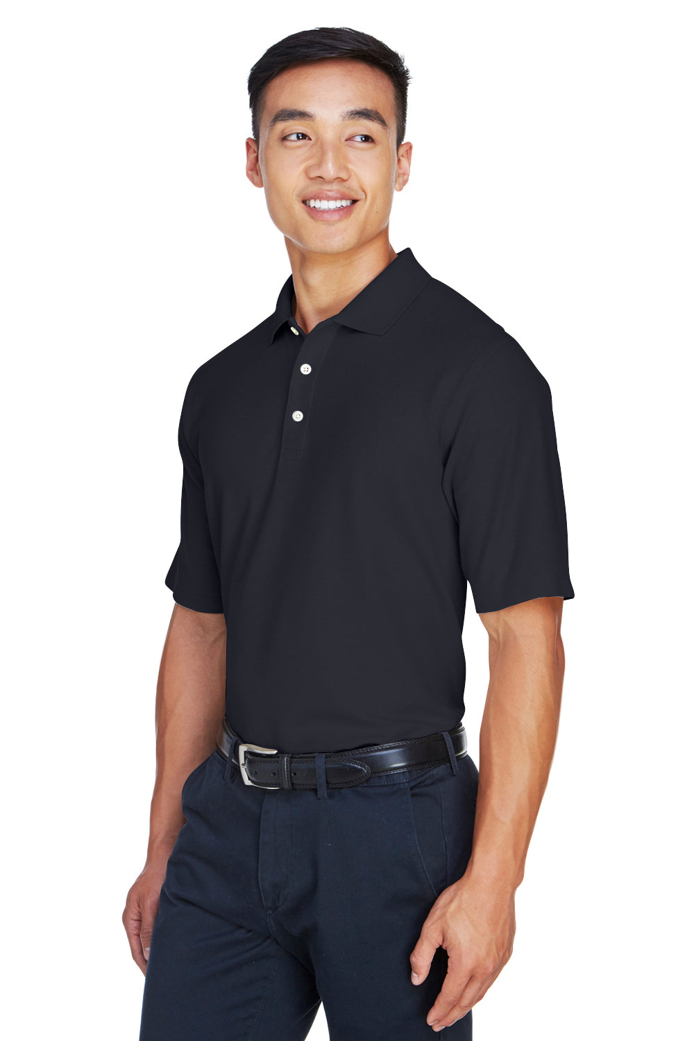 Devon & Jones DG150/DG150T Mens DryTec20 Performance Moisture Wicking Short Sleeve Polo Shirt Navy Blue Model 3q