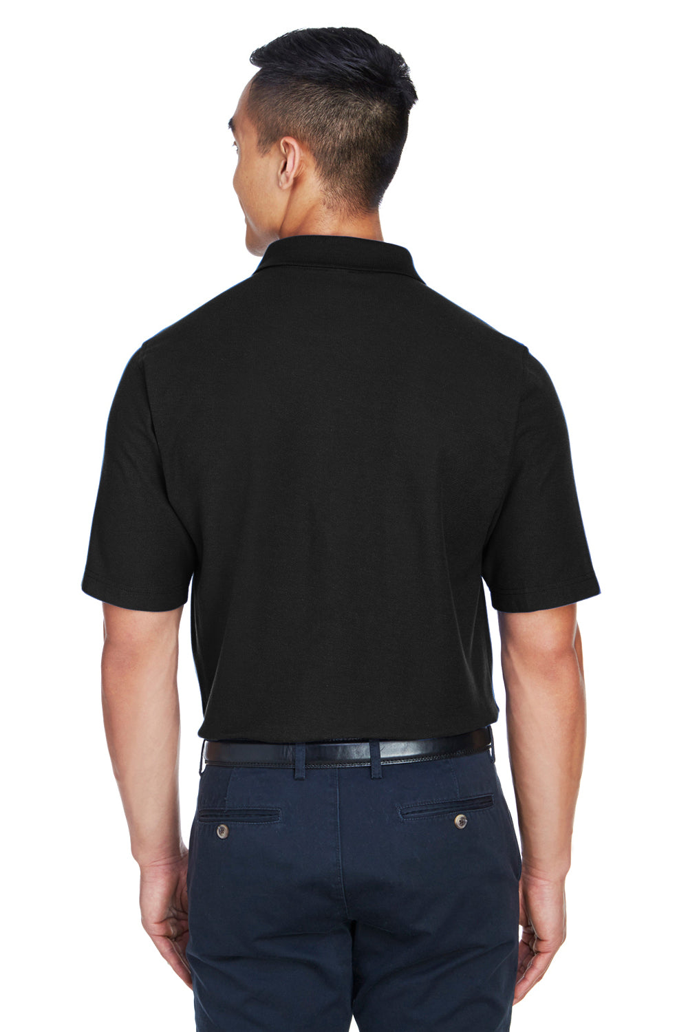 Devon & Jones DG150P Mens DryTec20 Performance Moisture Wicking Short Sleeve Polo Shirt w/ Pocket Black Model Back