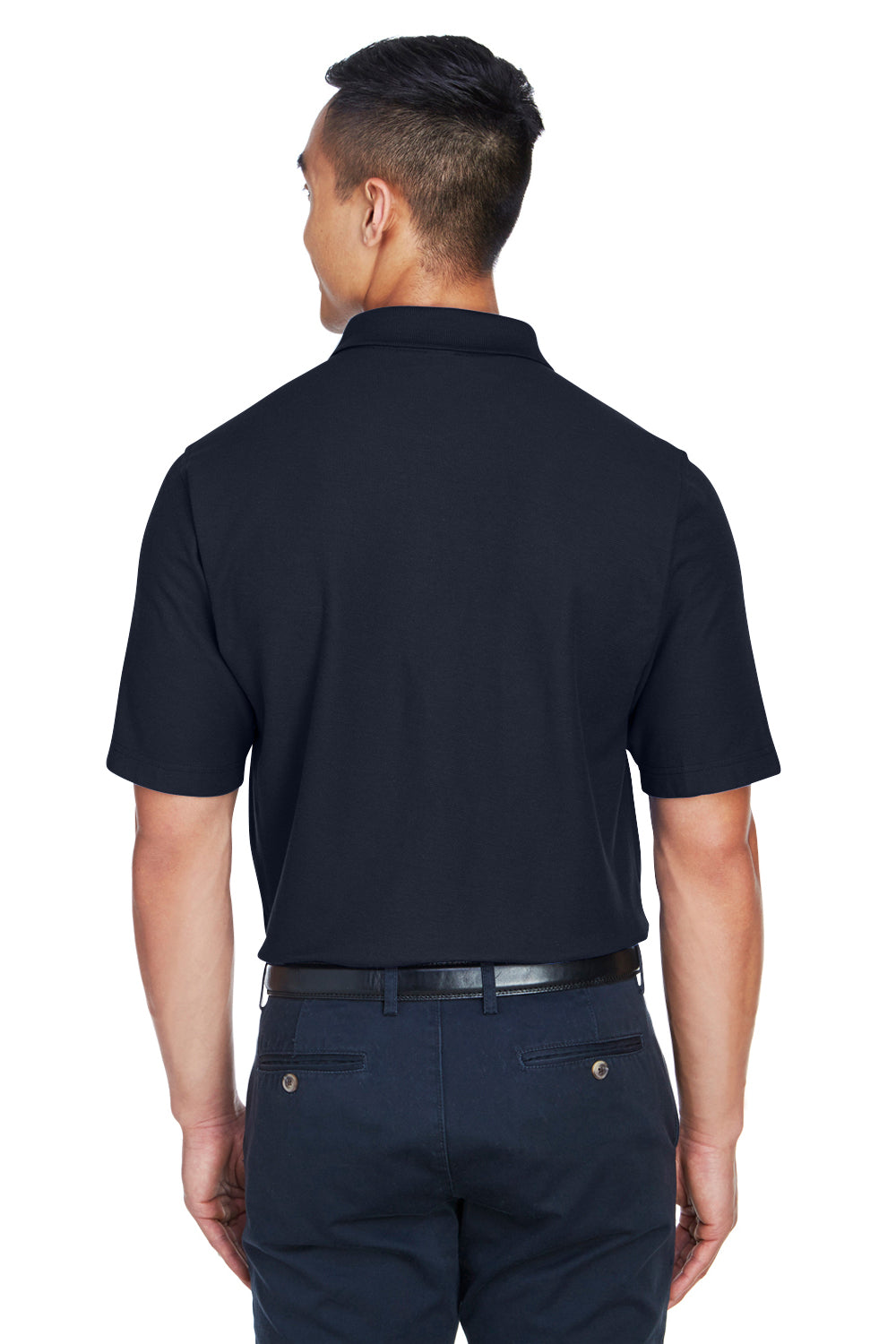 Devon & Jones DG150P Mens DryTec20 Performance Moisture Wicking Short Sleeve Polo Shirt w/ Pocket Navy Blue Model Back