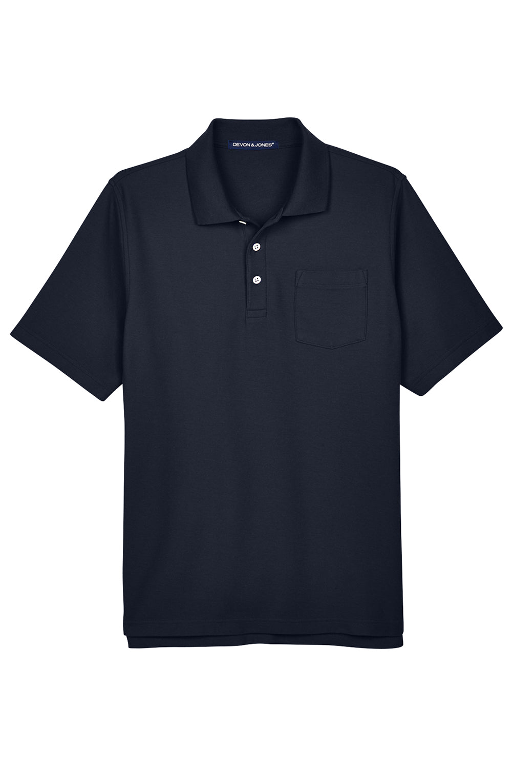 Devon & Jones DG150P Mens DryTec20 Performance Moisture Wicking Short Sleeve Polo Shirt w/ Pocket Navy Blue Flat Front