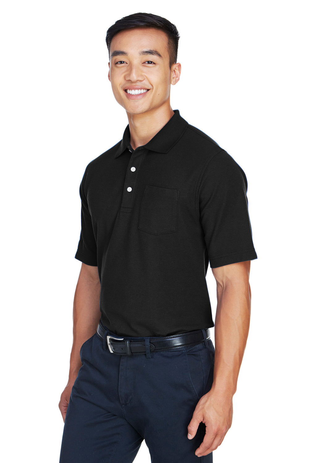 Devon & Jones DG150P Mens DryTec20 Performance Moisture Wicking Short Sleeve Polo Shirt w/ Pocket Black Model 3q