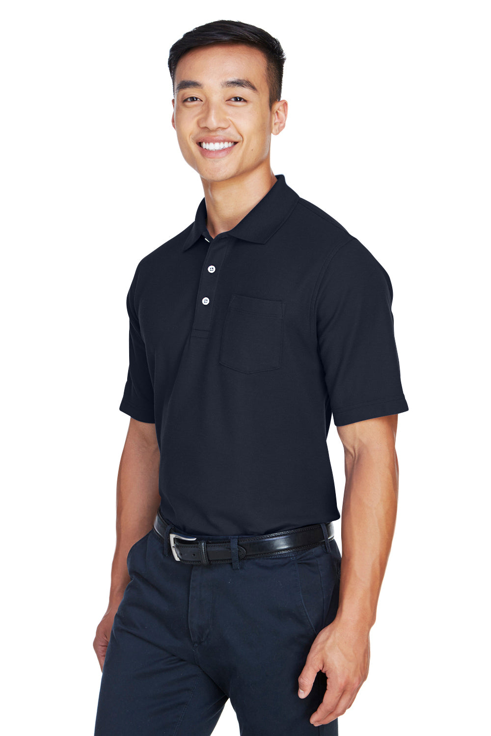 Devon & Jones DG150P Mens DryTec20 Performance Moisture Wicking Short Sleeve Polo Shirt w/ Pocket Navy Blue Model 3q