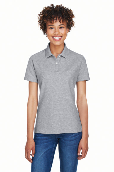 Devon & Jones DG150W Womens DryTec20 Performance Moisture Wicking Short Sleeve Polo Shirt Heather Grey Model Front