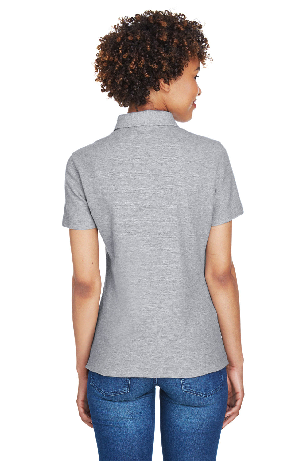 Devon & Jones DG150W Womens DryTec20 Performance Moisture Wicking Short Sleeve Polo Shirt Heather Grey Model Back