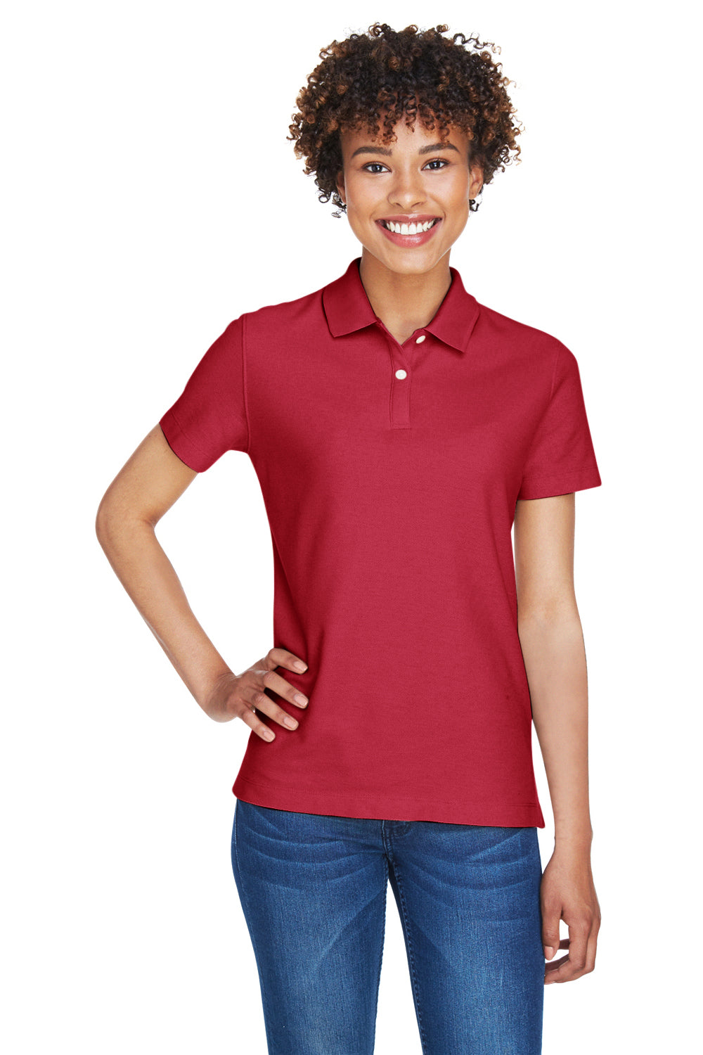 Devon & Jones DG150W Womens DryTec20 Performance Moisture Wicking Short Sleeve Polo Shirt Red Model Front