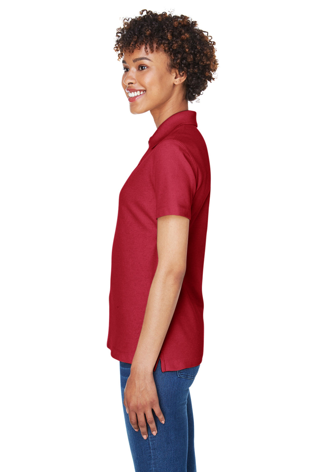 Devon & Jones DG150W Womens DryTec20 Performance Moisture Wicking Short Sleeve Polo Shirt Red Model Side