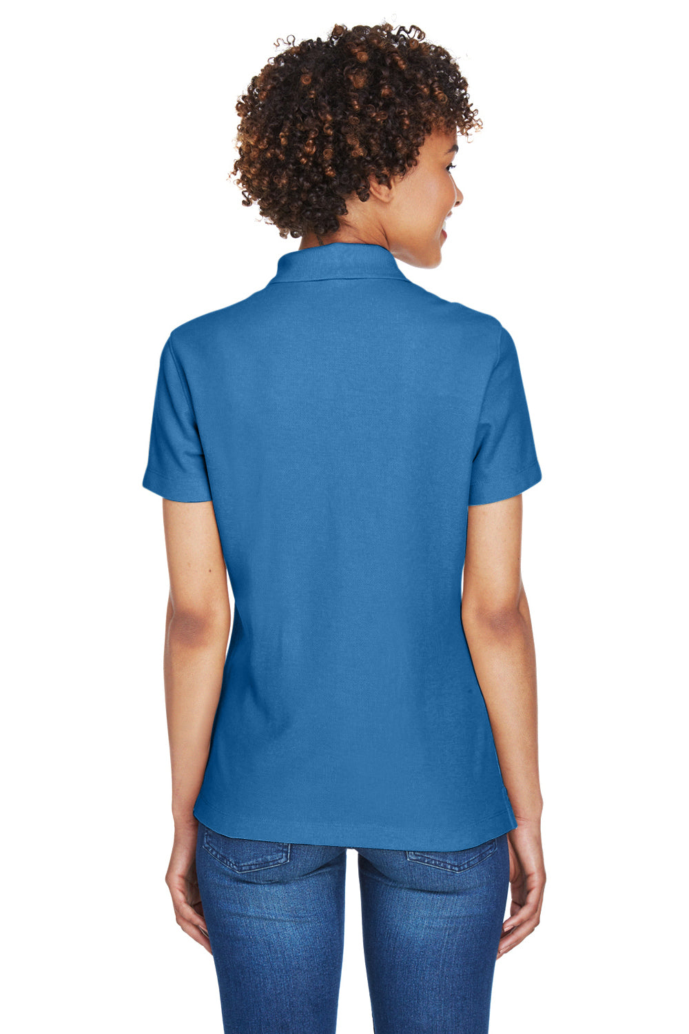 Devon & Jones DG150W Womens DryTec20 Performance Moisture Wicking Short Sleeve Polo Shirt French Blue Model Back