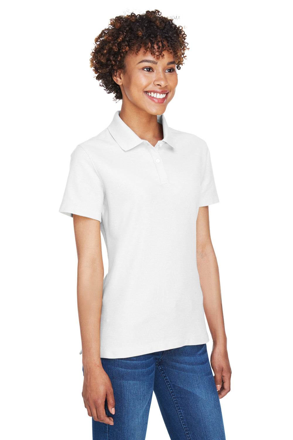 Devon & Jones DG150W Womens DryTec20 Performance Moisture Wicking Short Sleeve Polo Shirt White Model 3q