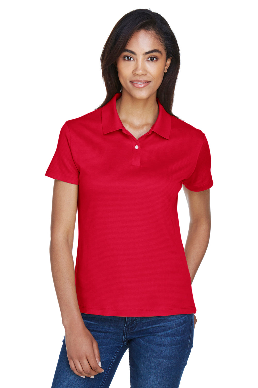 Devon & Jones DG200W Womens Pima-Tech Moisture Wicking Short Sleeve Polo Shirt Red Model Front