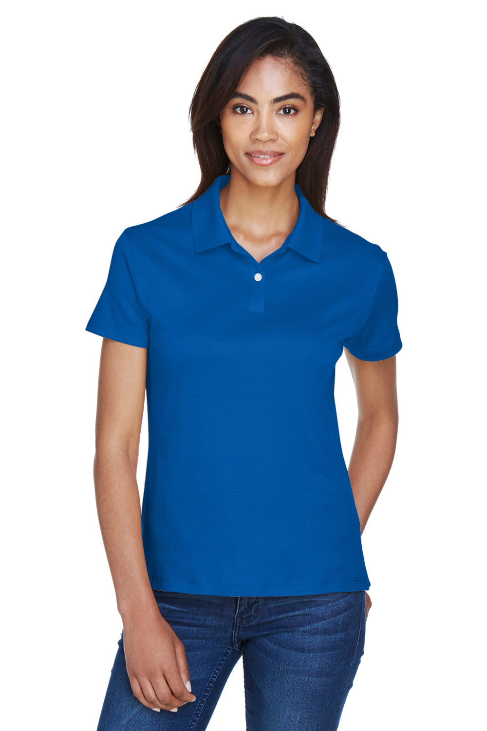 Devon & Jones DG200W Womens Pima-Tech Moisture Wicking Short Sleeve Polo Shirt French Blue Model Front