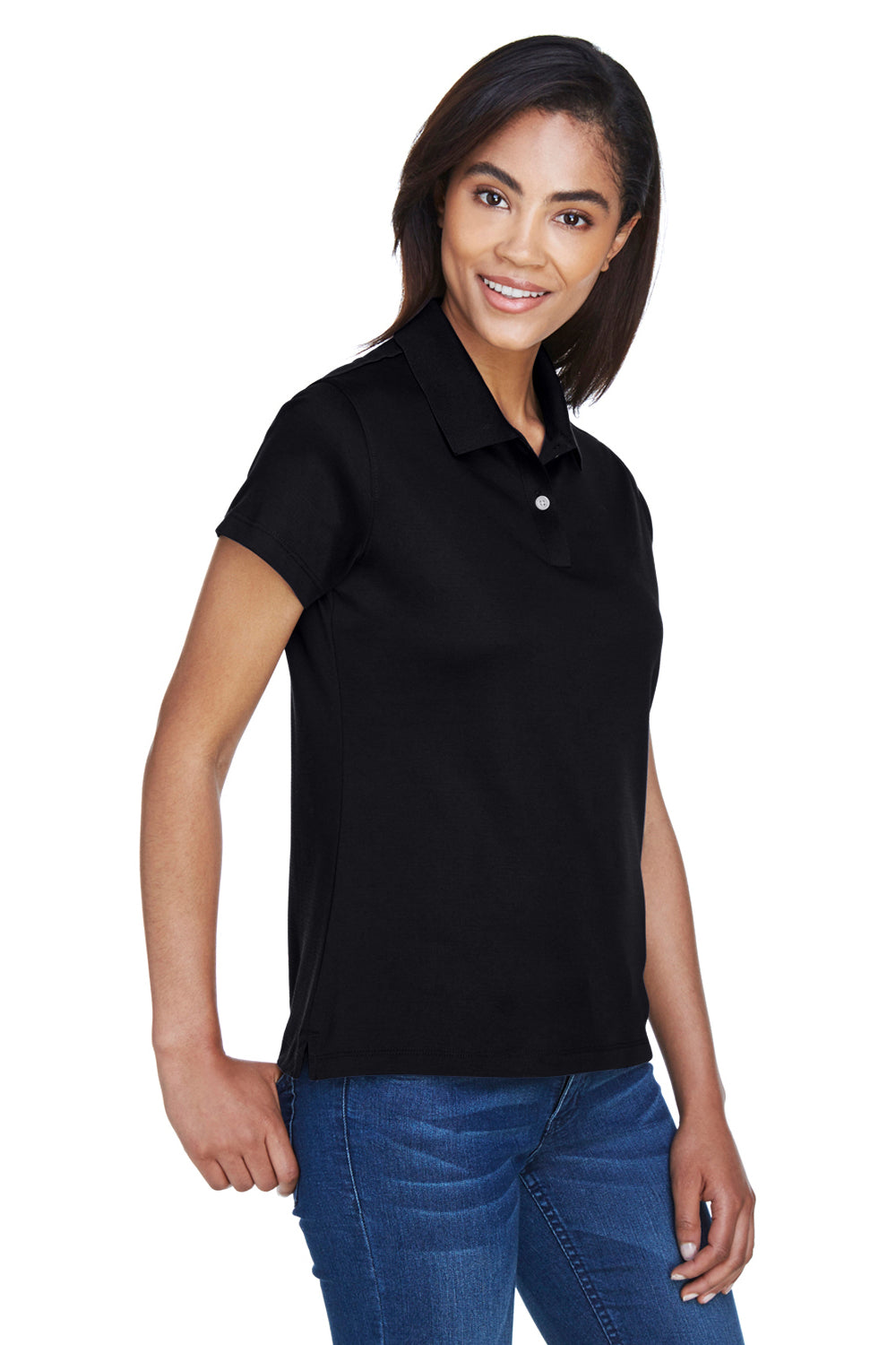 Devon & Jones DG200W Womens Pima-Tech Moisture Wicking Short Sleeve Polo Shirt Black Model 3q