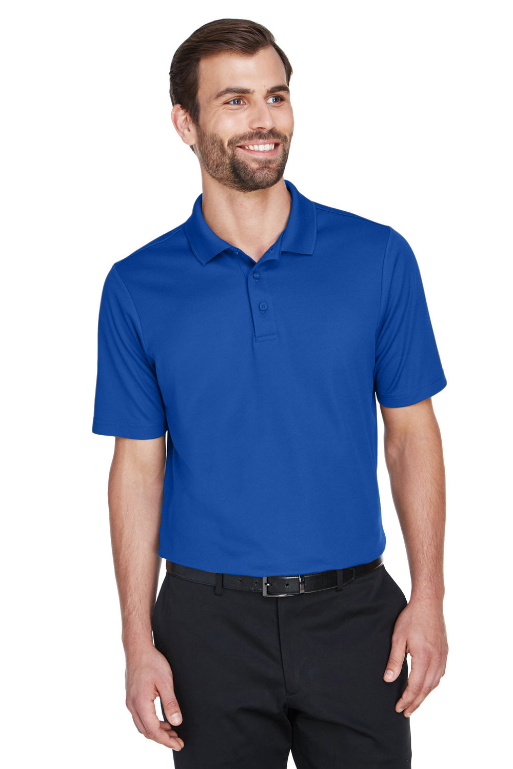 Devon & Jones DG20/DG20T Mens CrownLux Performance Moisture Wicking Short Sleeve Polo Shirt True Royal Blue Model Front