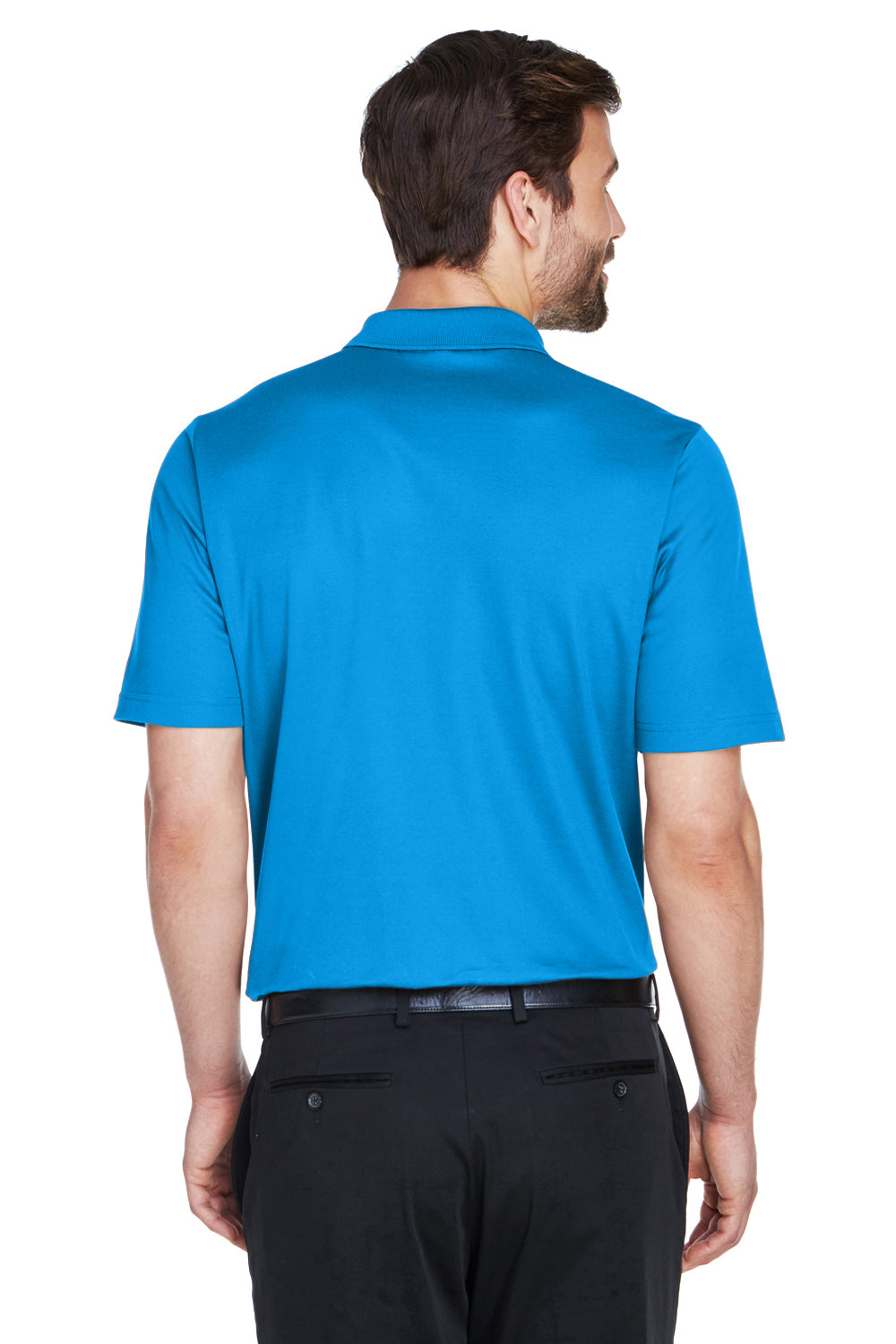 Devon & Jones DG20/DG20T Mens CrownLux Performance Moisture Wicking Short Sleeve Polo Shirt Ocean Blue Model Back