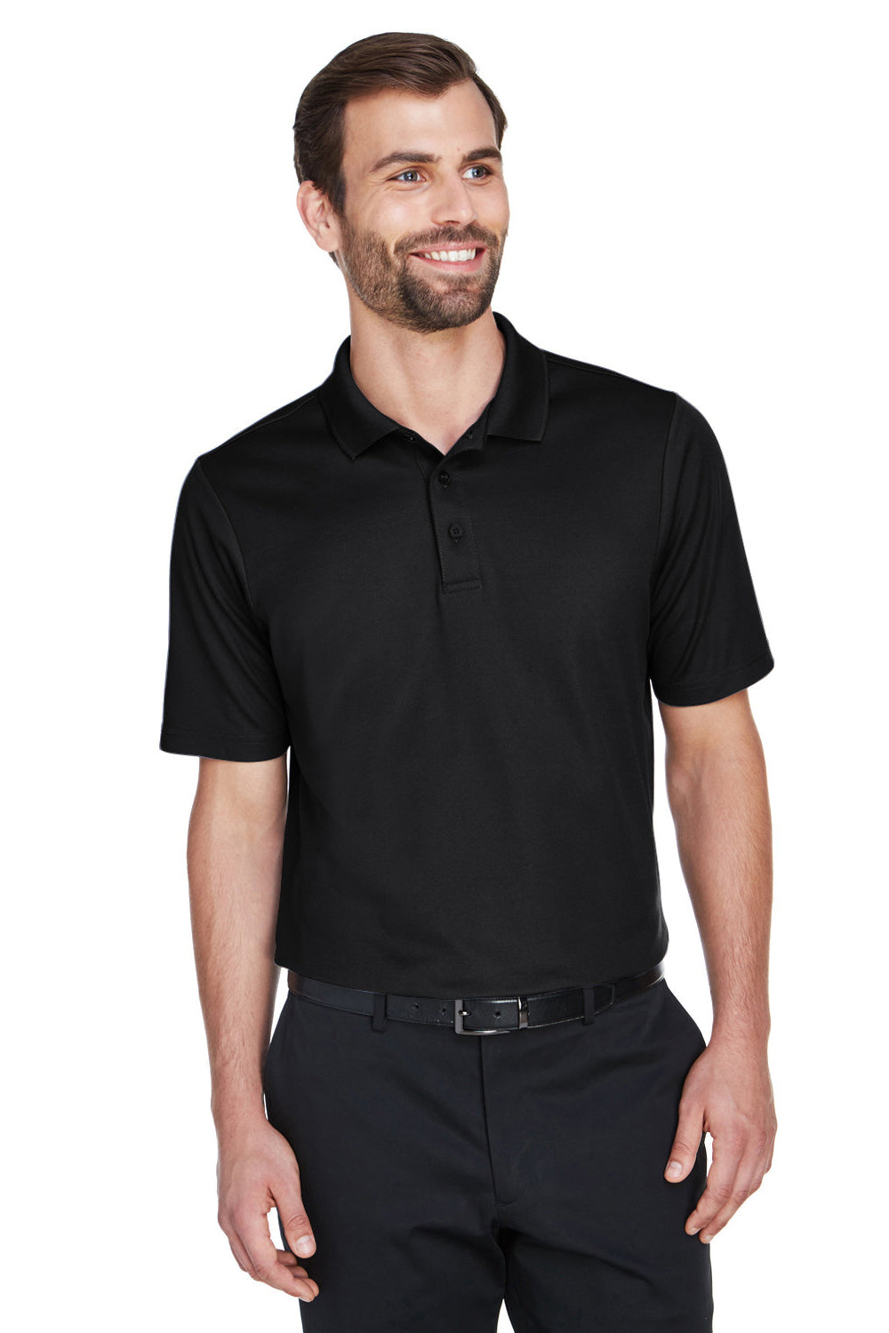 Devon & Jones DG20/DG20T Mens CrownLux Performance Moisture Wicking Short Sleeve Polo Shirt Black Model Front