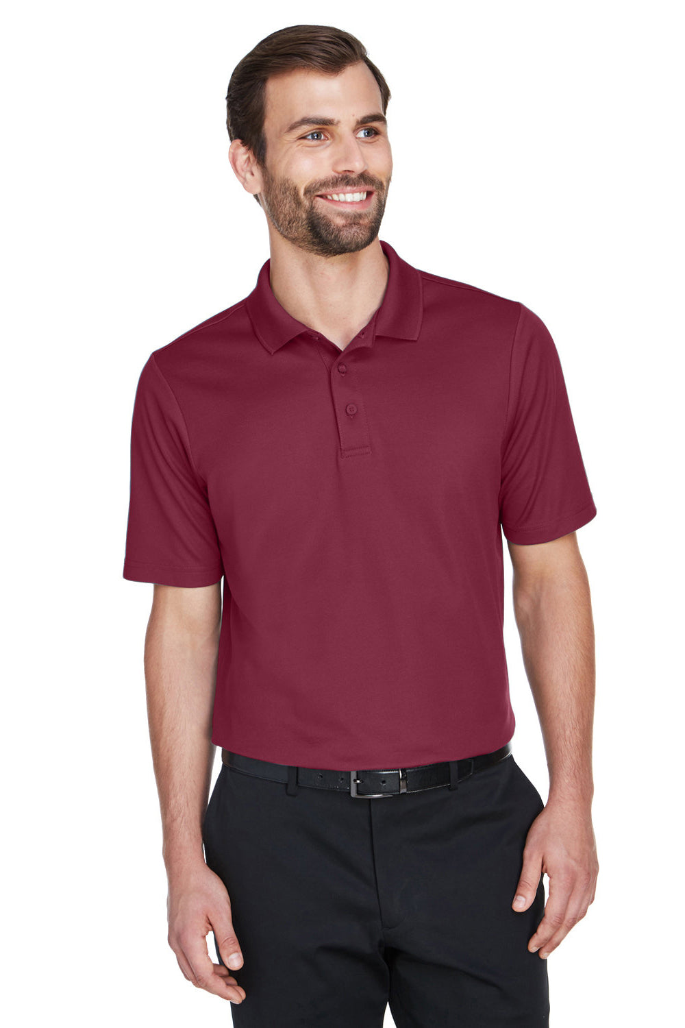 Devon & Jones DG20/DG20T Mens CrownLux Performance Moisture Wicking Short Sleeve Polo Shirt Burgundy Model Front