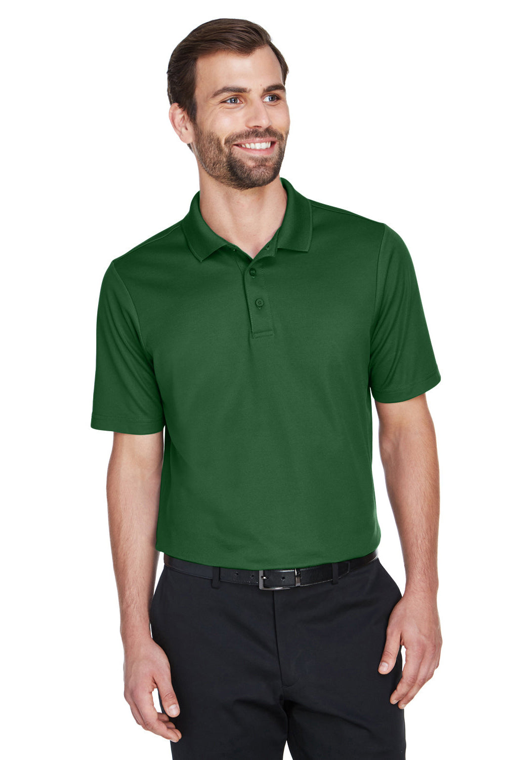 Devon & Jones DG20/DG20T Mens CrownLux Performance Moisture Wicking Short Sleeve Polo Shirt Forest Green Model Front