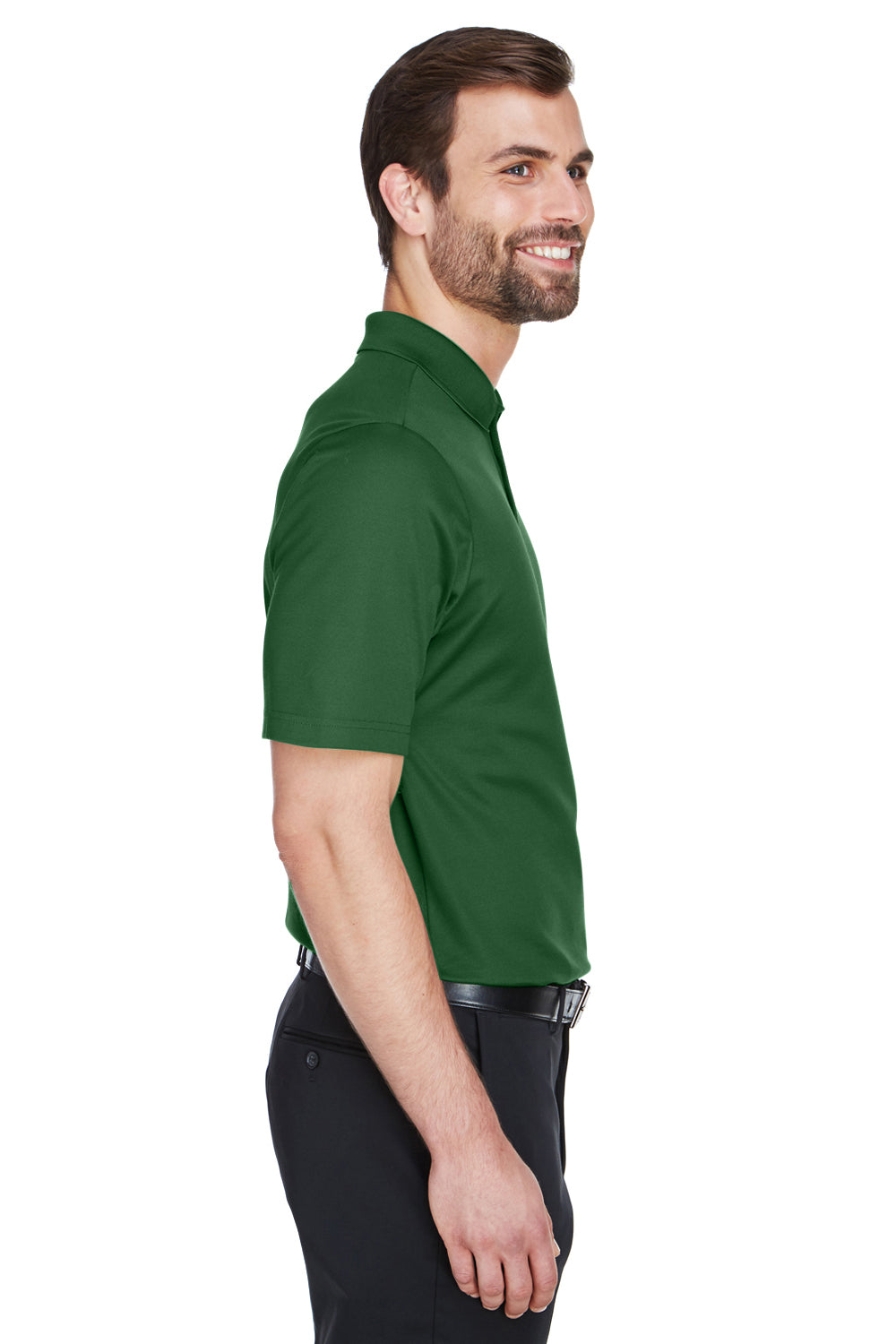 Devon & Jones DG20/DG20T Mens CrownLux Performance Moisture Wicking Short Sleeve Polo Shirt Forest Green Model Side