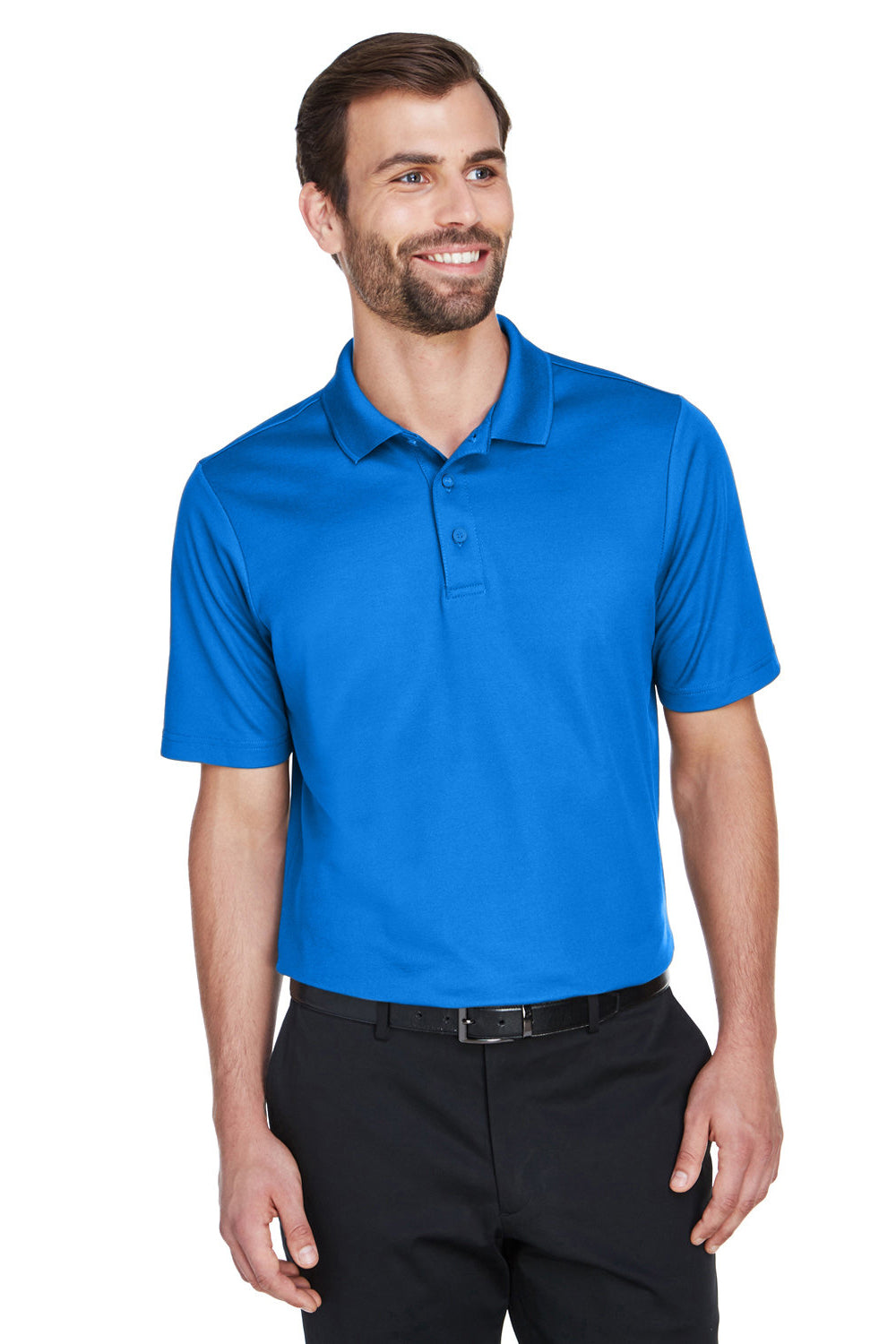 Devon & Jones DG20/DG20T Mens CrownLux Performance Moisture Wicking Short Sleeve Polo Shirt French Blue Model Front