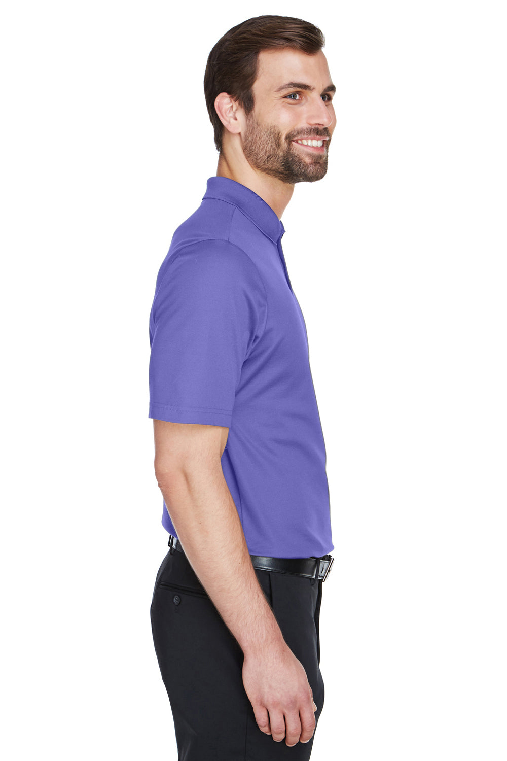 Devon & Jones DG20/DG20T Mens CrownLux Performance Moisture Wicking Short Sleeve Polo Shirt Grape Purple Model Side