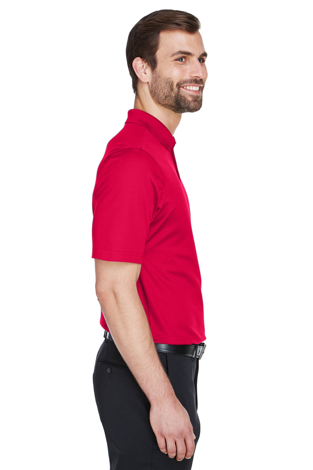 Devon & Jones DG20/DG20T Mens CrownLux Performance Moisture Wicking Short Sleeve Polo Shirt Red Model Side