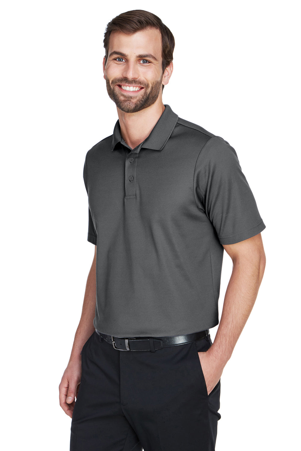 Devon & Jones DG20/DG20T Mens CrownLux Performance Moisture Wicking Short Sleeve Polo Shirt Graphite Grey Model 3q