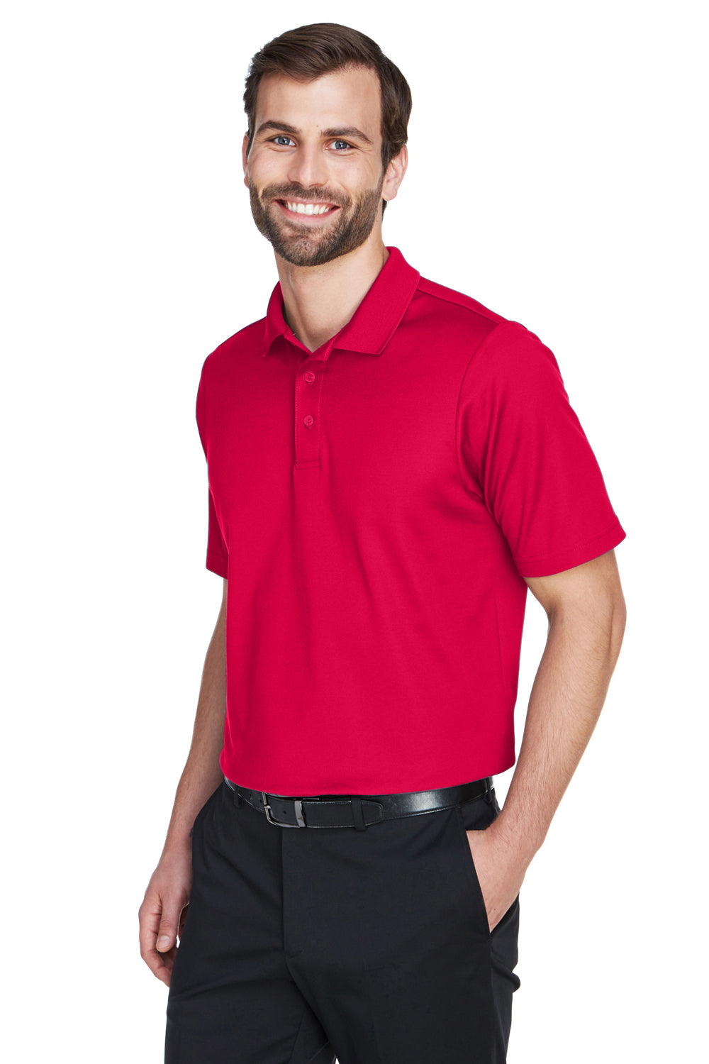 Devon & Jones DG20/DG20T Mens CrownLux Performance Moisture Wicking Short Sleeve Polo Shirt Red Model 3q