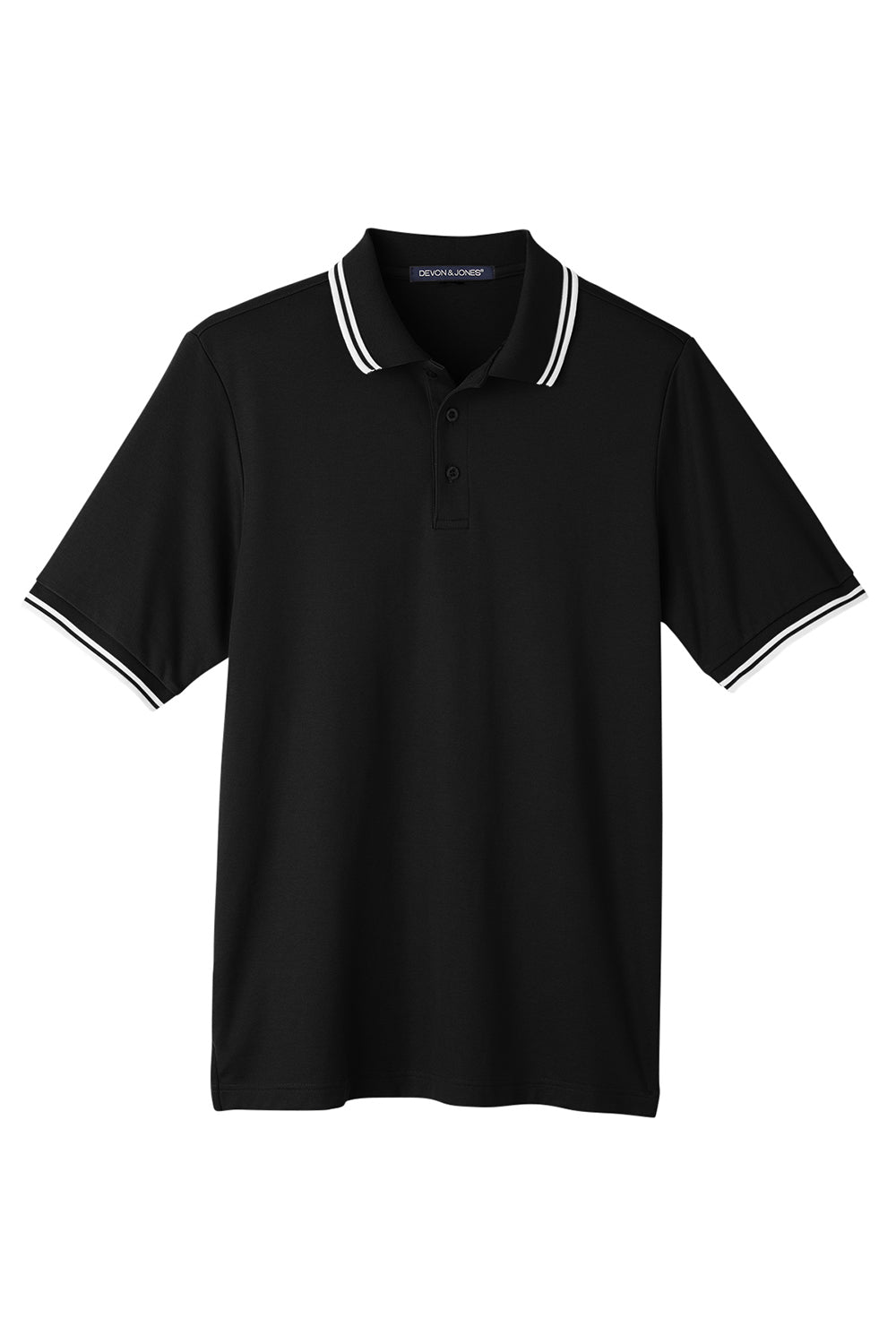 Devon & Jones DG20C Mens CrownLux Performance Moisture Wicking Short Sleeve Polo Shirt Black/White Flat Front