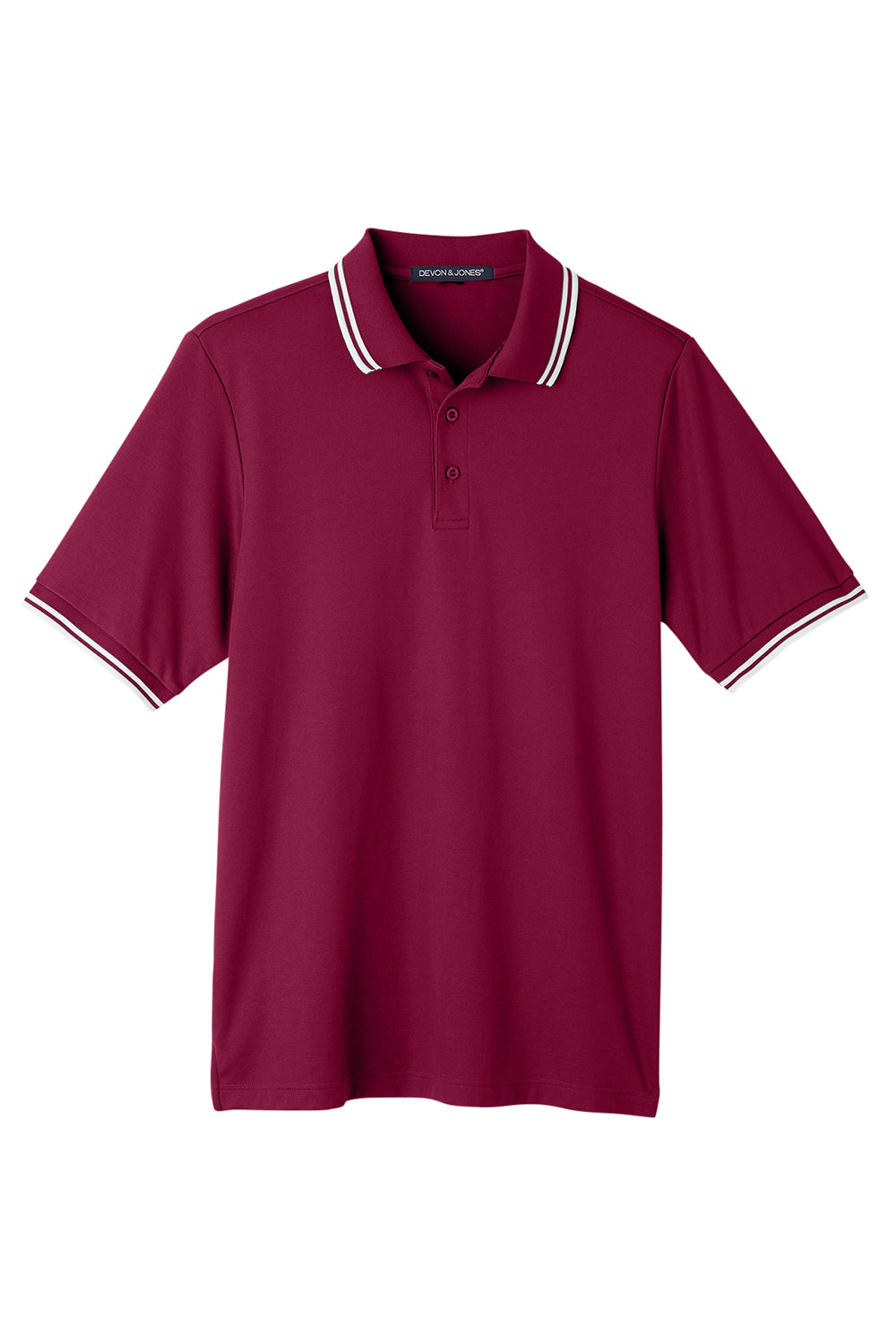 Devon & Jones DG20C Mens CrownLux Performance Moisture Wicking Short Sleeve Polo Shirt Burgundy/White Flat Front