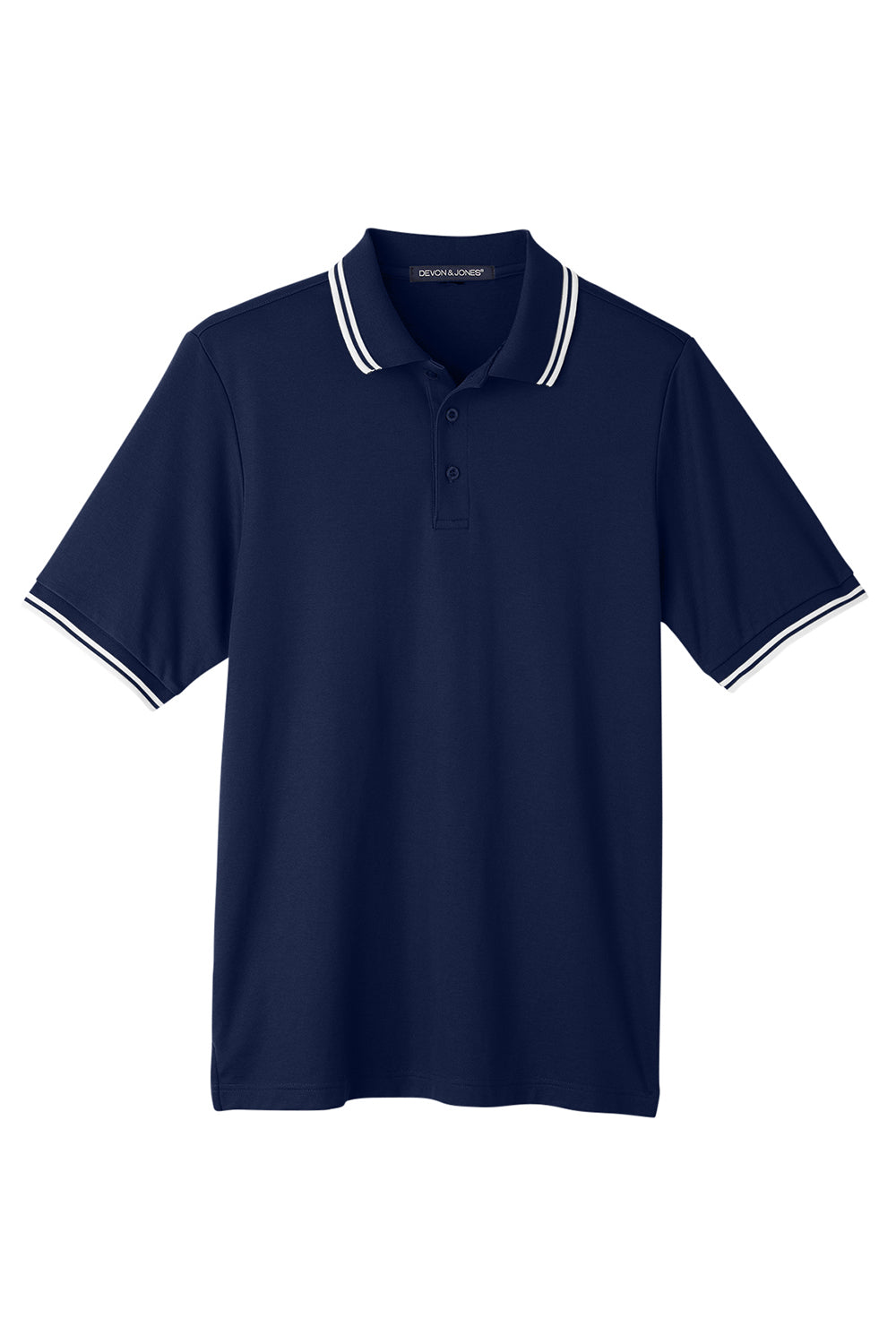 Devon & Jones DG20C Mens CrownLux Performance Moisture Wicking Short Sleeve Polo Shirt Navy Blue/White Flat Front