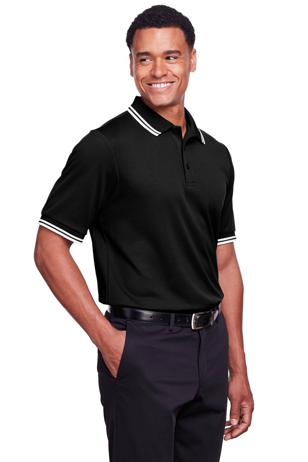 Devon & Jones DG20C Mens CrownLux Performance Moisture Wicking Short Sleeve Polo Shirt Black/White Model 3q