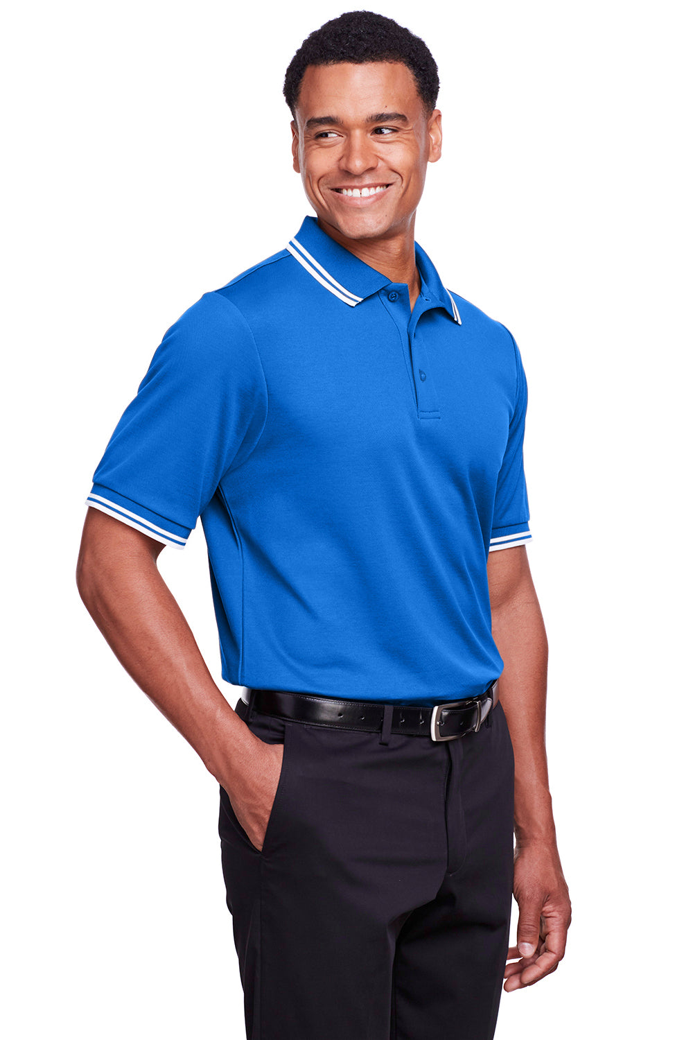 Devon & Jones DG20C Mens CrownLux Performance Moisture Wicking Short Sleeve Polo Shirt French Blue/White Model 3q