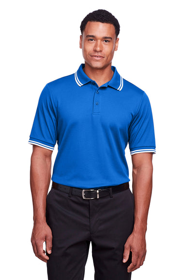 Devon & Jones DG20C Mens CrownLux Performance Moisture Wicking Short Sleeve Polo Shirt French Blue/White Model Front