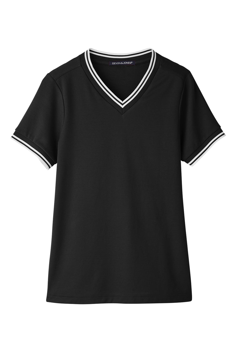 Devon & Jones DG20CW Womens CrownLux Performance Moisture Wicking Short Sleeve Polo Shirt Black/White Flat Front