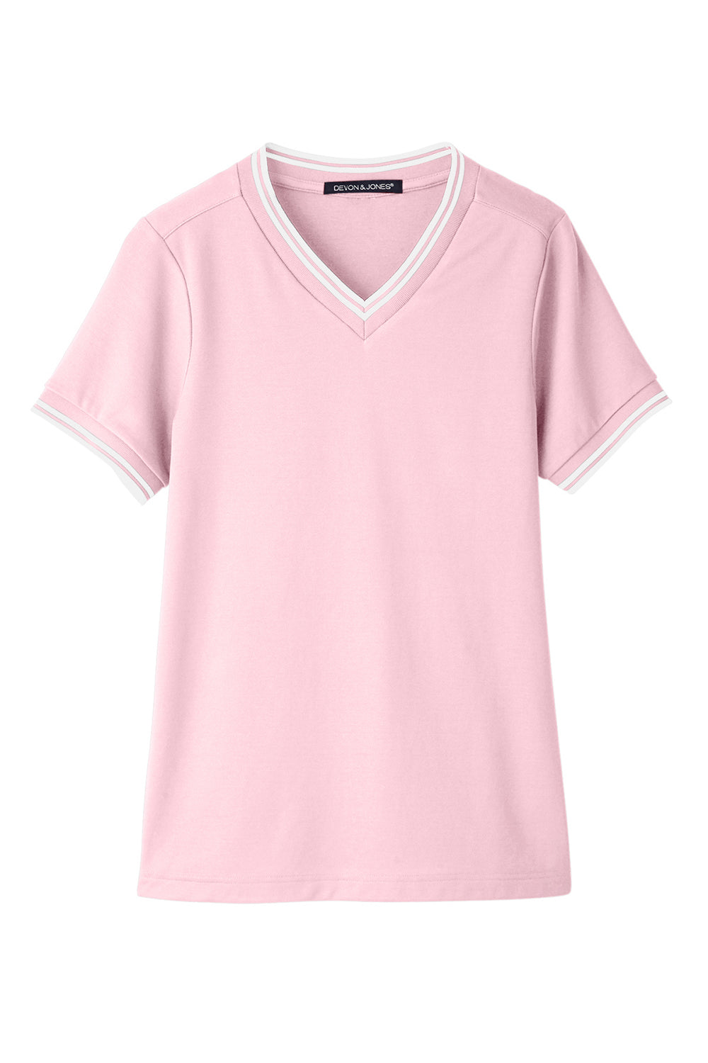 Devon & Jones DG20CW Womens CrownLux Performance Moisture Wicking Short Sleeve Polo Shirt Pink/White Flat Front