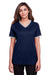 Devon & Jones DG20CW Womens CrownLux Performance Moisture Wicking Short Sleeve Polo Shirt Navy Blue/White Model Front